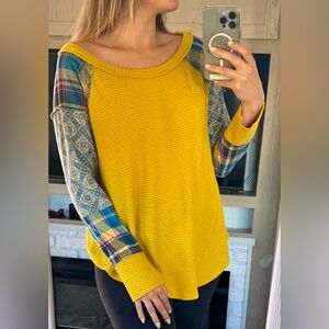 CATO | Women’s Waffle Long Sleeve Plaid Top | Size M